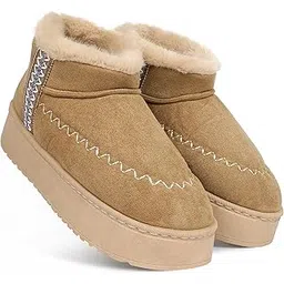 Indoor/Outdoor Comfortable Winter Fur Snow Boot |Women's Slip on Thick Sole Shoes