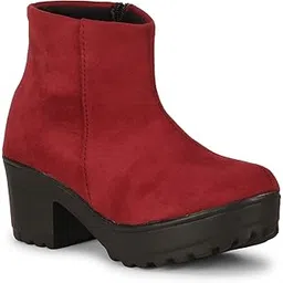 Ishransh shoes High Ankle zipper boots for Girls and Women (Eu40)(7UK) (Cherry)