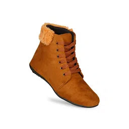 Ishransh Women Latest Trendy Round-Toe Flat Winter Boots