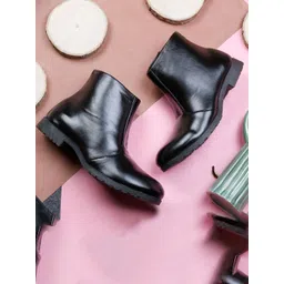 Ishransh Women Round Toe Mid-Top Trendy Zipper Chelsea Boots