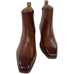 Italian Cut Classic Leather Chelsea Boots for Men | High Ankle Cuban Heel Square Toe Zip Closure Cushioned Insole Boot