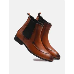 ITALIAN ELEGANZA Men Textured Leather Chelsea Boots