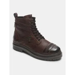 Jack & Jones Dark Brown Zipper Leather Boots