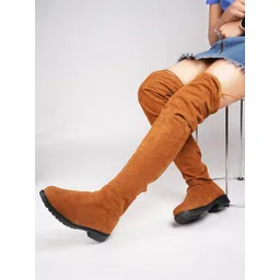 JM Looks Women High-Top Above Knee Length Suede Platform Heel Regular Boots