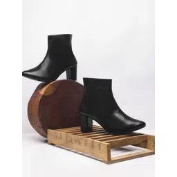 JM Looks Women Pointed Toe Blocked Heeled Mid-Top Boots