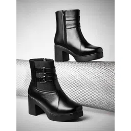 JM Looks Women Round Toe Chunky Boots