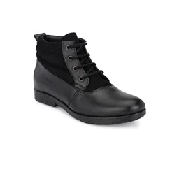 John Karsun Men Black Solid Leather Biker Boots
