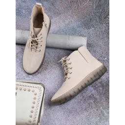 Jove Women's Beige Derby Boots