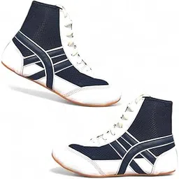 Kabaddi Boxing Wrestling Sports Shoes, White-Red, PU Material, Lightweight, Mid Top, Rubber Sole, for Men