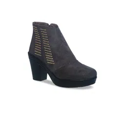 Khadims Women Grey Solid Heeled Boots