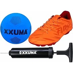 Kids Soccer Cleats with Ball and Pump Set, Black Gold Indoor Outdoor Football Shoes Combo Pack