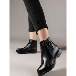 Kliev Paris Women Ankle-Length Boots With Side Zipper & Low Block Heel