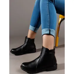 Kliev Paris Women Ankle-Length Boots With Side Zipper & Low Block Heel Boots