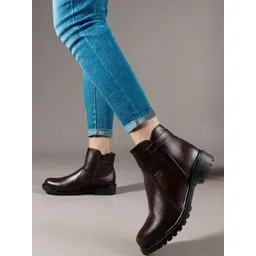 Kliev Paris Women Ankle-Length Boots With Side Zipper & Low Block-Heel