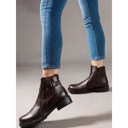 Kliev Paris Women Ankle-Length Side Zipper Low Block-Heeled Regular Boots