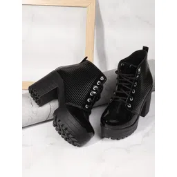 Kliev Paris Women Round Toe Block Heel Lace Up Chunky Boots