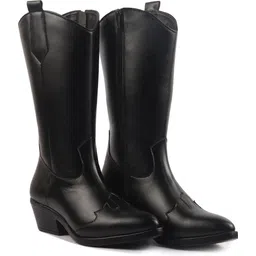Knee Length Zipper Closure Pointed Toe Flared Heel Long Boots for Winter|Outdoor Boots For Women