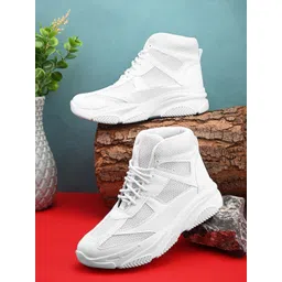 knoos Women Textured High-Top Water Repellent Upper Mesh Sneakers