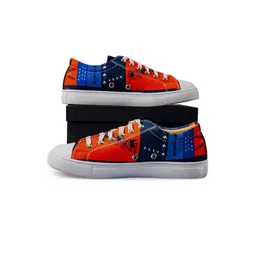 KobSook Men Printed Low Ankle Comfort Insole Canvas Contrast Sole Sneakers