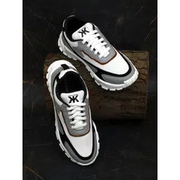 Kook N Keech Men White & Grey Woven Design & Colourblocked Sneakers