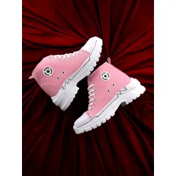 Kook N Keech Women Pink & White Lightweight Comfort Insole Textile Contrast Sole Sneakers