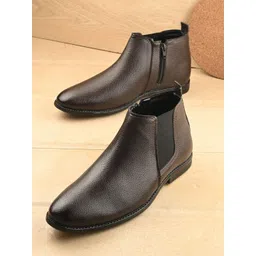 KRAASA Men High-Top Round Toe Chelsea With Zip Boots