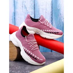KRAASA Women Textured Lace Up Sneakers