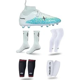 Kyosho Tornado Multi Purpose High Ankle Football Boot with Anti-Slip Football Sock, Leg Sleev, Shingurd and Shingurd Supporter Combo Pack for Men&Women, Transparent Studs and Durable