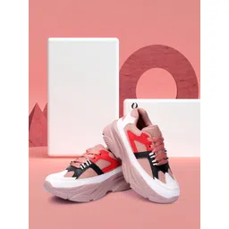 LA FASHUB Women Pink Textured Sneakers