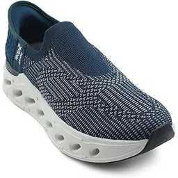 Leap7x Airflow-1 Men Sports Walking Shoes - Black & Teal Blue | Comfortable and Durable Slip-On Closure - Suitable for Non-Lacing Running, Gym, Jogging and Outdoor Shoes for Man