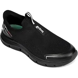 Leap7x Brisbane Non Lacing Sports Walking Shoes for Men - Black & Dark Grey | Comfortable and Durable Slip-On Closure - Suitable for Running, Gym, Jogging & Outdoor Shoes - Cushioned Footbed
