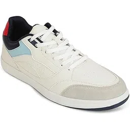 Leap7x CLASTO-1E Men's Casual Lacing Sneakers, Beige and Sky Blue | Suitable for Walking Travel, College, Office | Comfortable Lace-Up Casual Shoes | Lightweight Stylish Fashion Footwear
