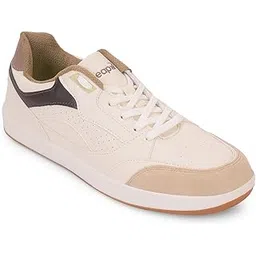 Leap7x CLASTO-1E Men's Casual Lacing Sneakers, Beige and Sky Blue | Suitable for Walking Travel, College, Office | Comfortable Lace-Up Casual Shoes | Lightweight Stylish Fashion Footwear