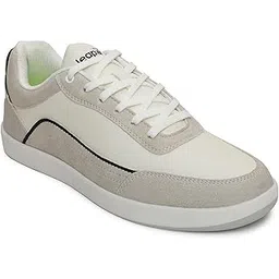 Leap7x CLASTO-2E Men's Casual Lacing Sneakers, Beige and White | Suitable for Walking Travel, College, Office | Comfortable Lace-Up Casual Shoes | Lightweight Stylish Fashion Footwear for Men