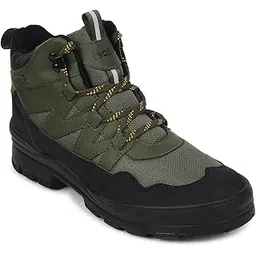 Leap7x DRAWNER-1E Lacing Sports Trekking Shoes for Men - Olive Green & Black | Comfortable and Durable | Suitable for Walking, Running, Outdoor and Hiking Boots Footwear | Cushioned Footbed