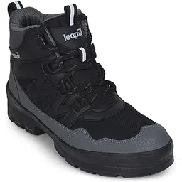 Leap7x DRAWNER-1E Lacing Sports Trekking Shoes for Men - Olive Green & Black | Comfortable and Durable | Suitable for Walking, Running, Outdoor and Hiking Boots Footwear | Cushioned Footbed