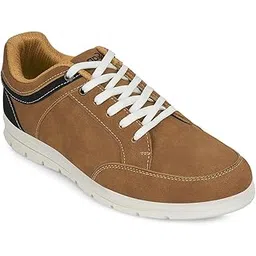 Leap7x FRINKS-1E Casual Lacing Sneakers for Men - Black & Camel | Suitable for Travel, College, Office | Comfortable Lace-Up Casual Shoes | Lightweight Stylish Fashion Footwear for Gents