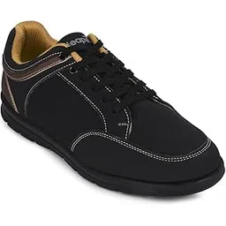 Leap7x FRINKS-1E Casual Lacing Sneakers for Men - Black & Camel | Suitable for Travel, College, Office | Comfortable Lace-Up Casual Shoes | Lightweight Stylish Fashion Footwear for Gents