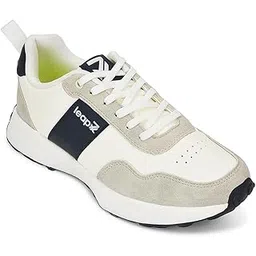 Leap7x FRONX-2E Men's Casual Lacing Sneakers, Beige and Blue | Suitable for Walking Travel, College, Office | Comfortable Lace-Up Casual Shoes | Lightweight Stylish Fashion Footwear for Men