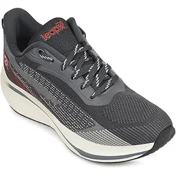 Leap7x GHD-21 Lacing Sports Running Shoes for Men - Dark Grey & Black | Comfortable and Durable Lace-Up Closure - Suitable for Lacing Walking, Gym, Jogging, Outdoor Shoes - Cushioned Footbed