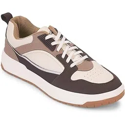 Leap7x LAPON-1E Men's Casual Lacing Sneakers, Beige, Black & Light Grey | Suitable For Walking Travel, College, Office | Comfortable Lace-Up Casual Shoes | Lightweight Stylish Fashion Footwear