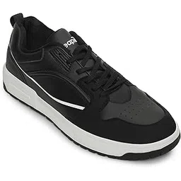 Leap7x LAPON-1E Men's Casual Lacing Sneakers, Beige, Black & Light Grey | Suitable For Walking Travel, College, Office | Comfortable Lace-Up Casual Shoes | Lightweight Stylish Fashion Footwear