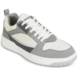 Leap7x LAPON-1E Men's Casual Lacing Sneakers, Beige, Black & Light Grey | Suitable For Walking Travel, College, Office | Comfortable Lace-Up Casual Shoes | Lightweight Stylish Fashion Footwear