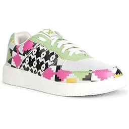 Leap7x MJH-M02 Himalayan Handloom Printed Sneakers For Men With PVC Upper | EVA Sole Casual Shoes With Lacing | Comfortable Footbed | Memory Foam Insole | Lightweight, Stylish & Modern (White)