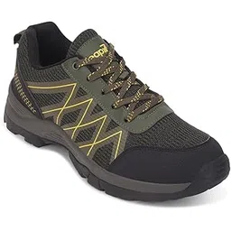 Leap7x MOUNTAIN2E Men Sports Lacing Running Shoes - Black & Olive Green | Comfortable and Durable - Suitable for Lace-Up Walking, Gym, Jogging and Outdoor Shoes for Man - Cushioned Footbed