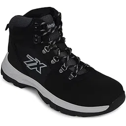 Leap7x Platinum-E Men Sports High Ankle Trekking Shoes - Black & Brown | Comfortable and Durable | Suitable for Walking, Running, Outdoor and Hiking Footwear for Man | Cushioned Footbed