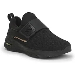 Leap7x Prime Non-Lacing Sports Walking Shoes for Men - Black & Grey | Comfortable and Durable - Suitable for Slip-On Gym, Jogging and Outdoor Shoes for Gents - Cushioned Footbed