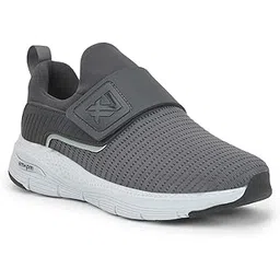 Leap7x Prime Non-Lacing Sports Walking Shoes for Men - Black & Grey | Comfortable and Durable - Suitable for Slip-On Gym, Jogging and Outdoor Shoes for Gents - Cushioned Footbed