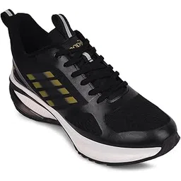 Leap7x RUNNY-1E Lacing Sports Running Shoes for Men - White & Black | Comfortable and Durable Lace-Up Closure - Suitable for Lacing Walking, Gym, Jogging Shoes for Gents - Cushioned Footbed