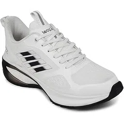 Leap7x RUNNY-1E Lacing Sports Running Shoes for Men - White & Black | Comfortable and Durable Lace-Up Closure - Suitable for Lacing Walking, Gym, Jogging Shoes for Gents - Cushioned Footbed